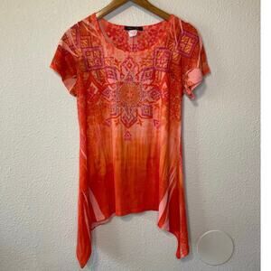 VTG Only Nine Y2K Orange Handkerchief Hem Boho  Preppy Rhinestone Tee Small